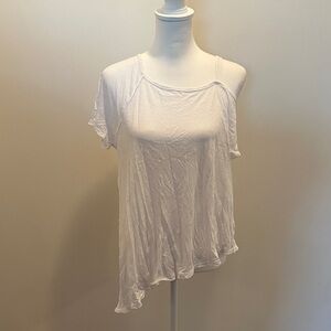 Free People White Asymmetrical Short Sleeve Top
